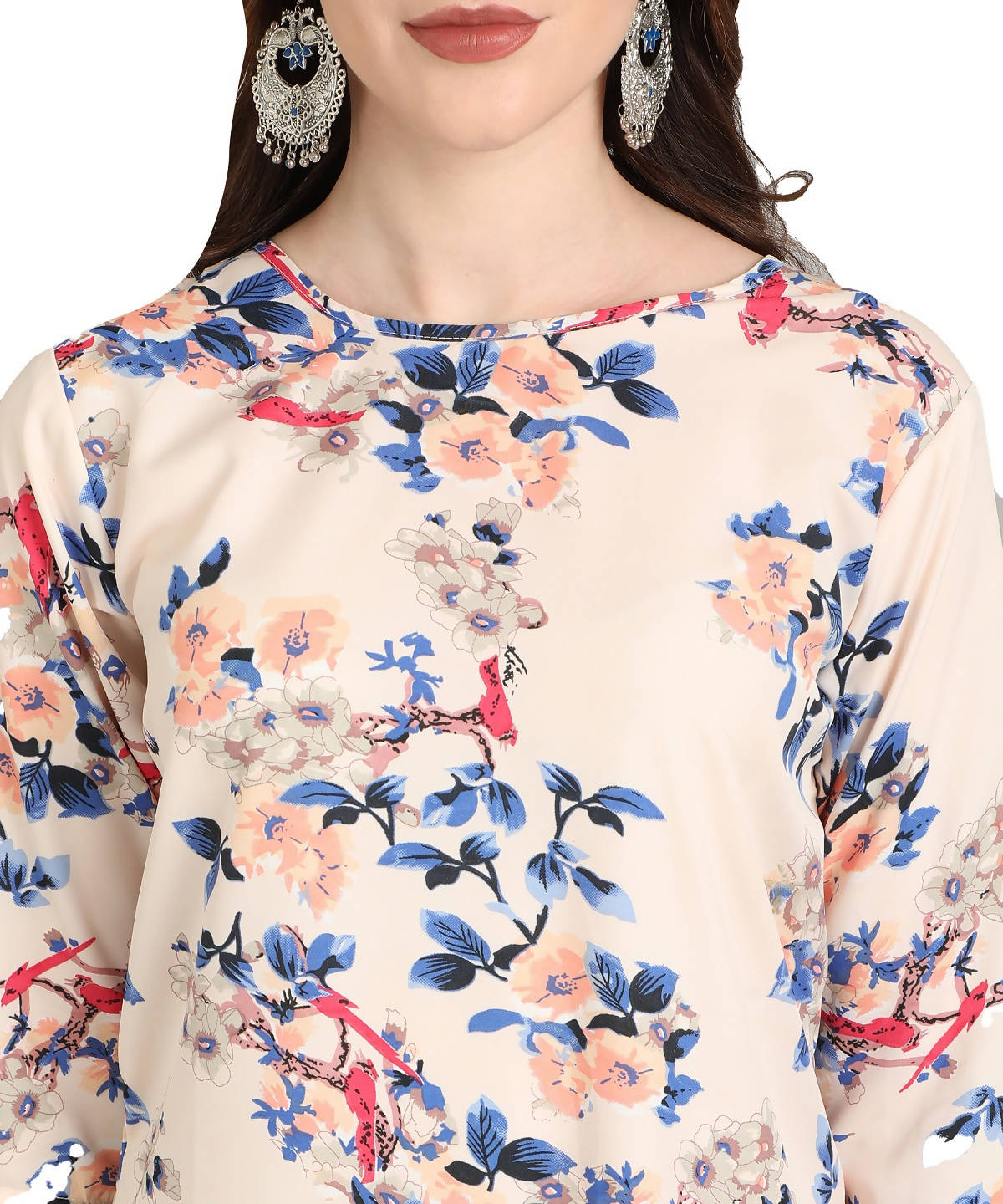 Vamika Cream French Crepe Printed Party Wear/Casual Wear Kurti (K1057 M)