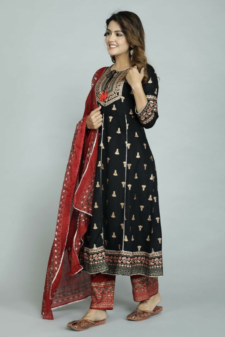 Alvano Alvano Women's Stylish Rayon Anarkali Kurta with Pant and Dupatta Set