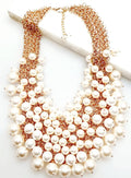 Bling Accessories 5 Rows Swarovski Glass Pearl Cluster Statement Necklace