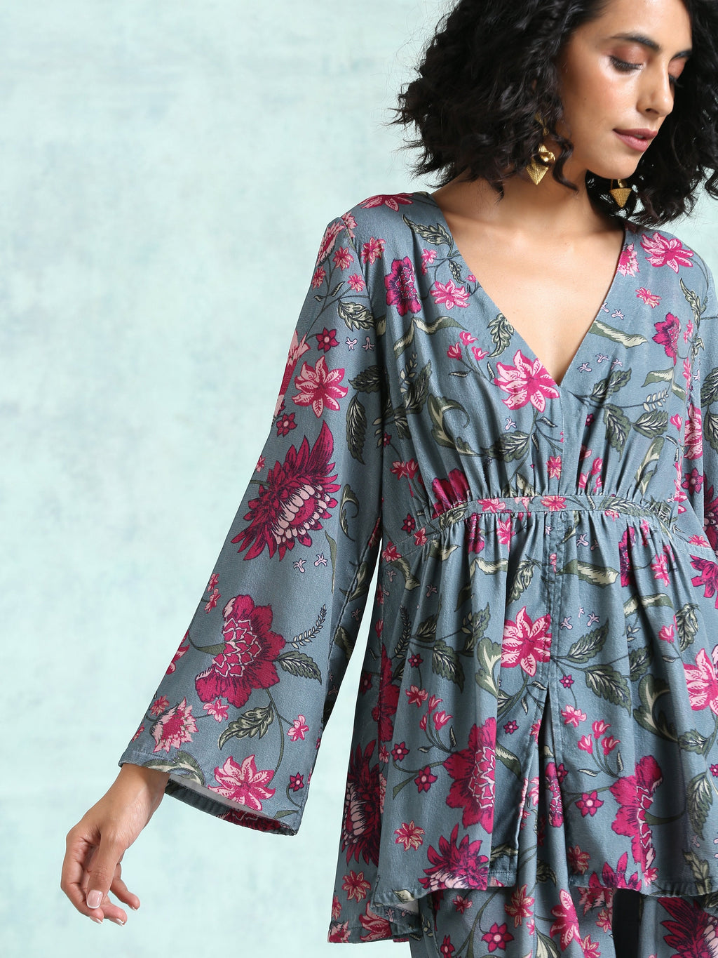 trueBrowns Grey Printed Velvet Co-Ord Set