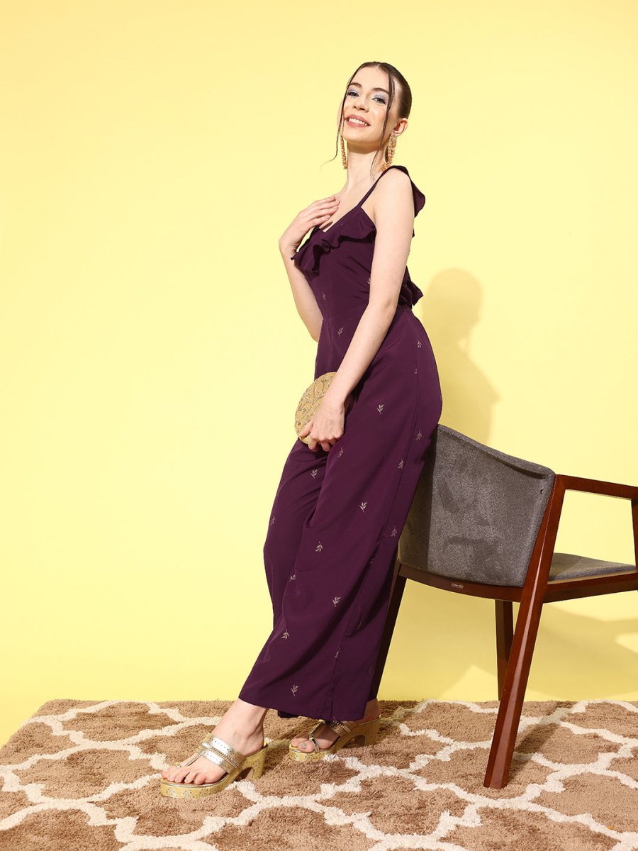Ahalyaa Printed Basic Jumpsuit with Ruffles