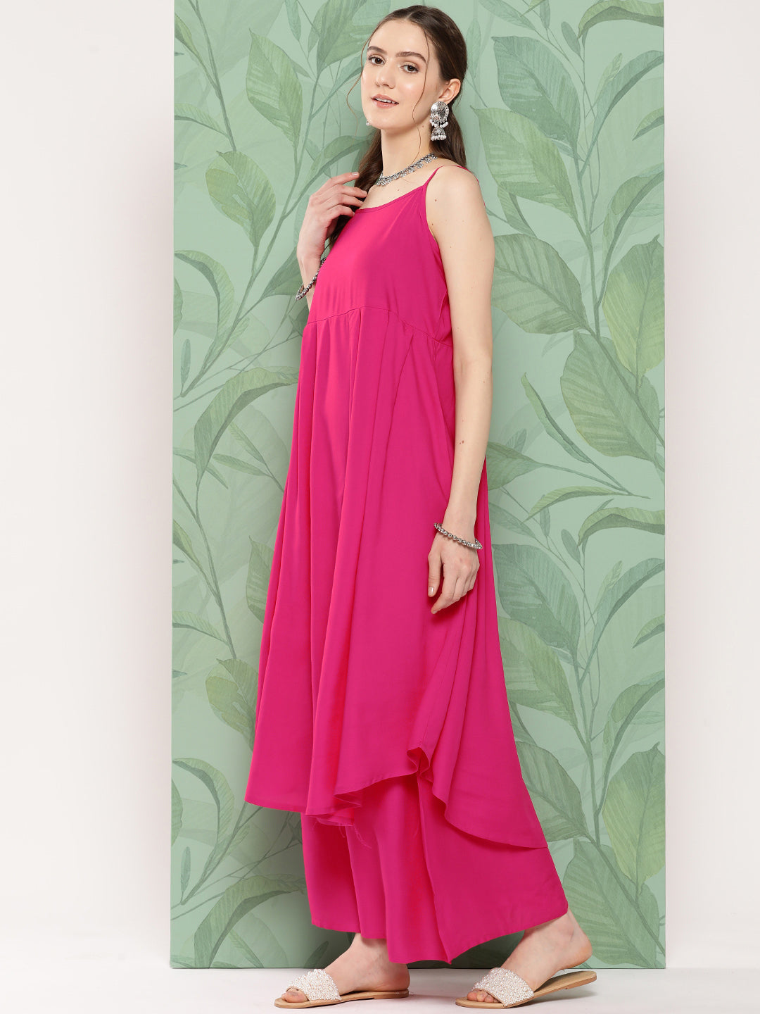 InWeave Women's Fuchsia Strappy Set W Navy Pink Lotus Cr Duptta