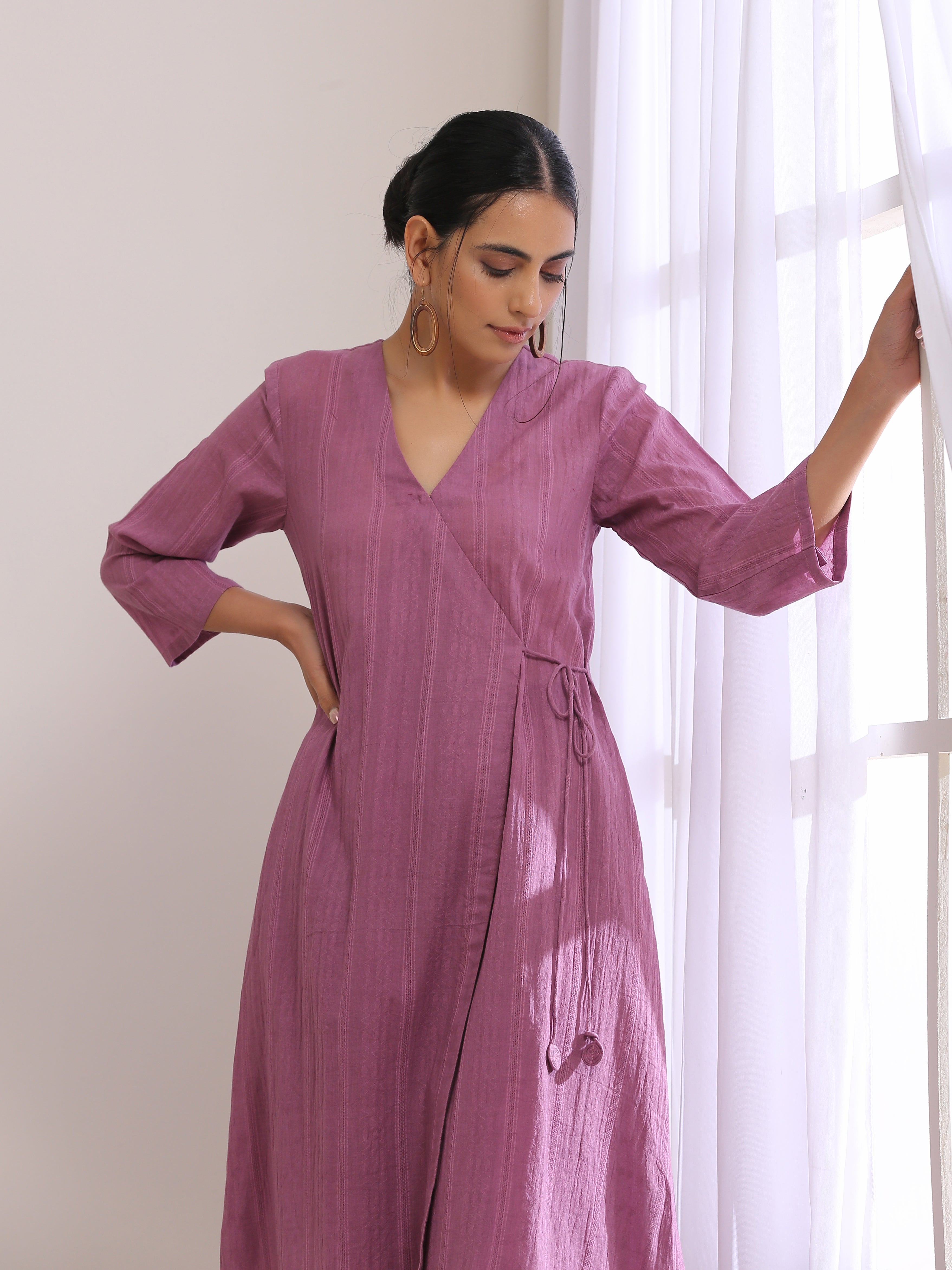 trueBrowns Onion Pink Dobby Angrakha Pant Set