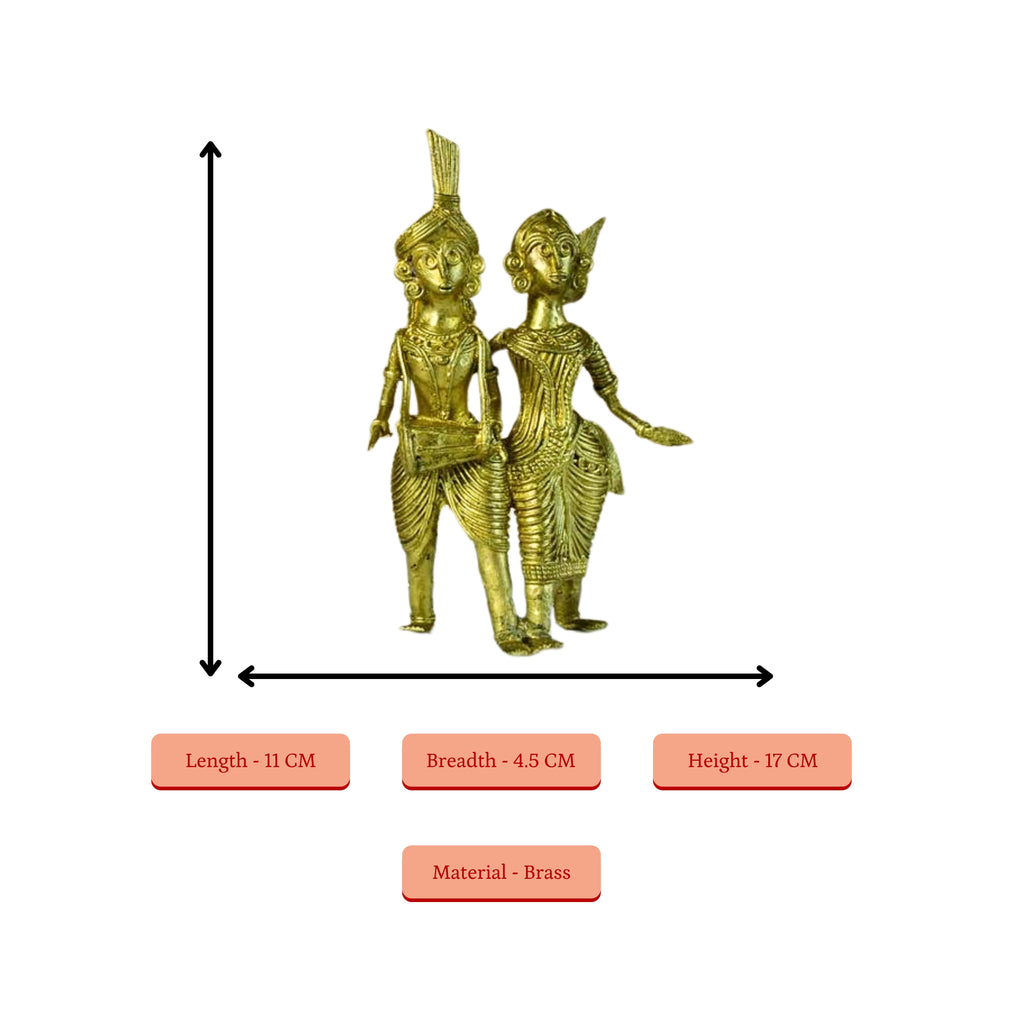 Sowpeace Artisanal Brass Dhokra Sculpture: Tribal Couple with Dhol