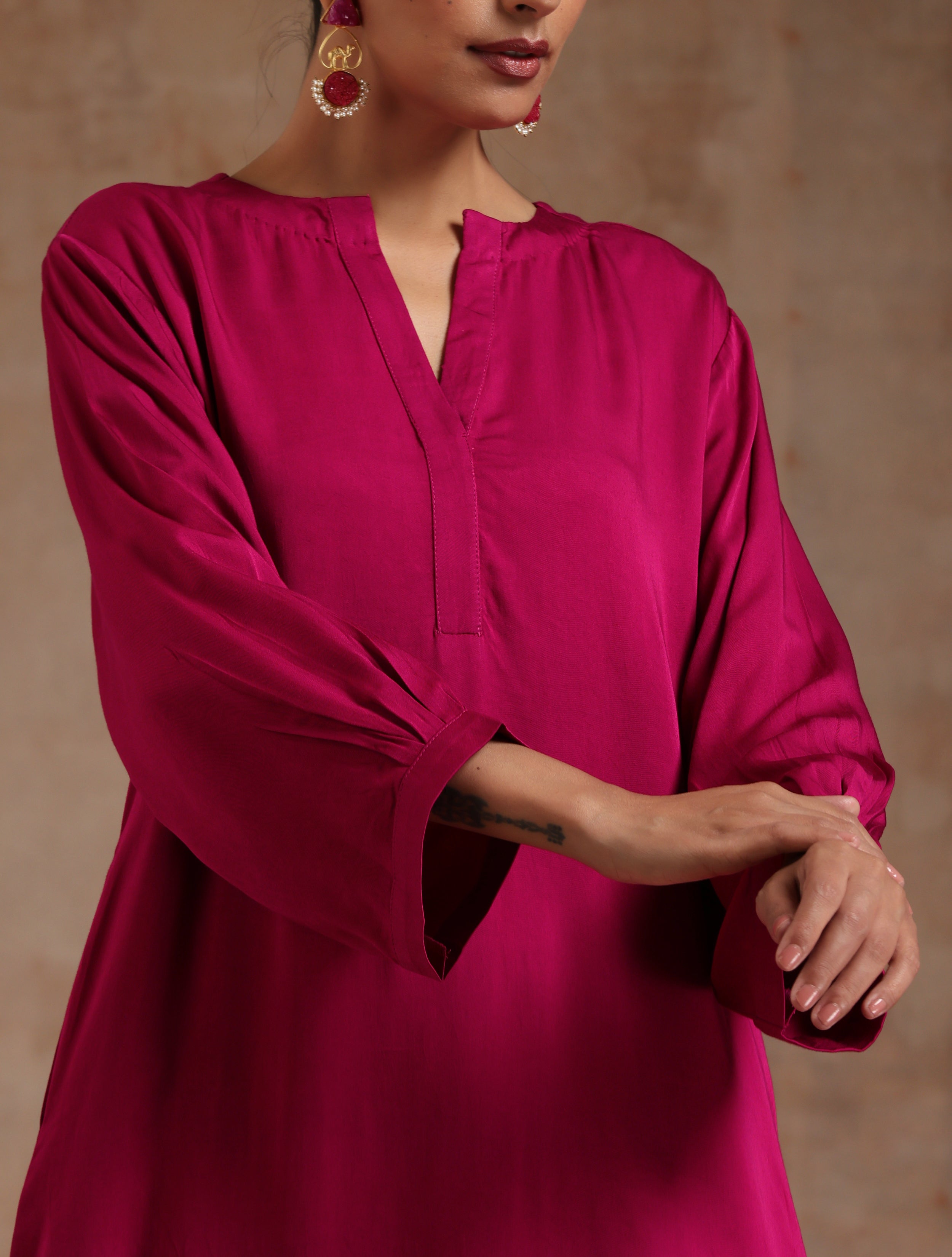 trueBrowns Pink Modal Satin Relax Co-ord Set