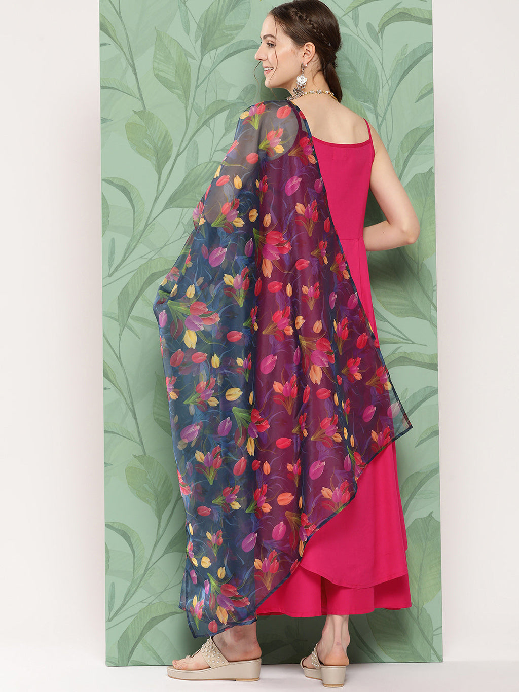 InWeave Women's Fuchsia Strappy Set W Navy Pink Or Dupatta