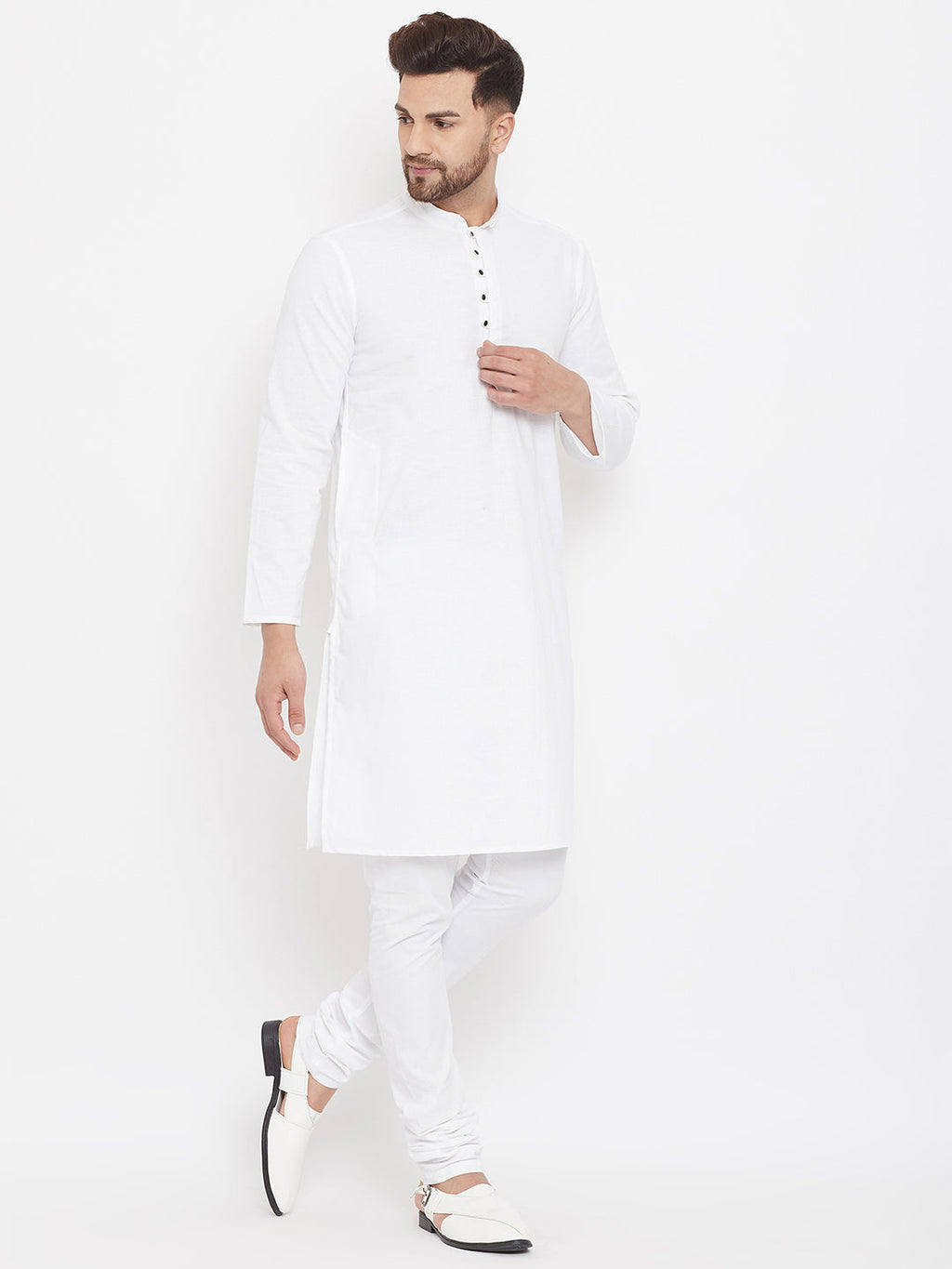 Even Apparels White Pure Cotton Kurta With Band Collar