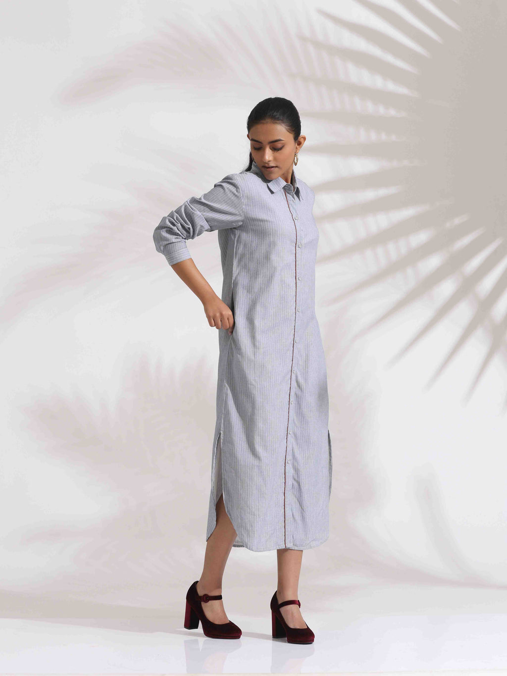 trueBrowns Grey Stripe Cotton Shirt Dress