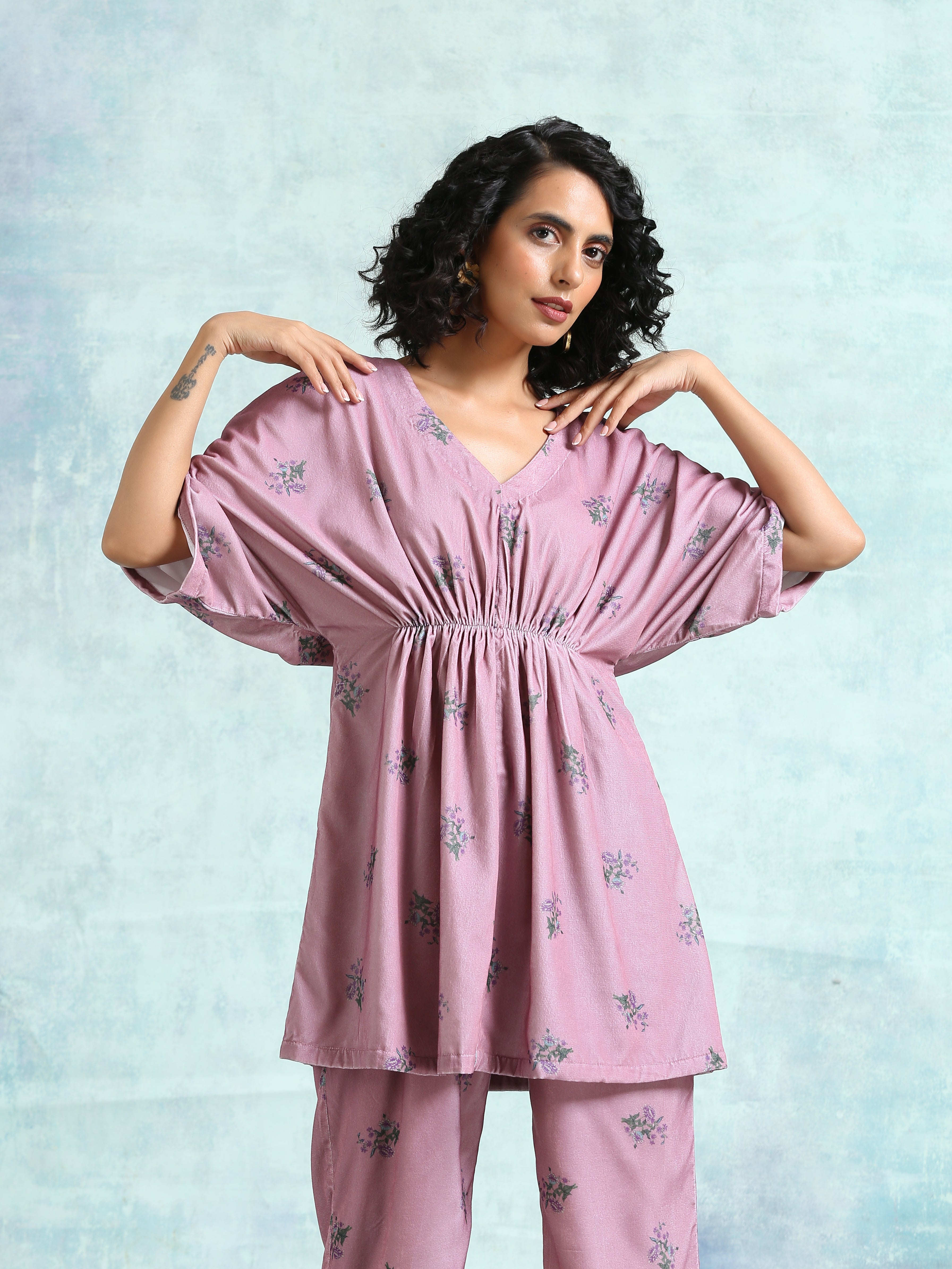 trueBrowns Light Mauve Printed Velvet Co-Ord Set