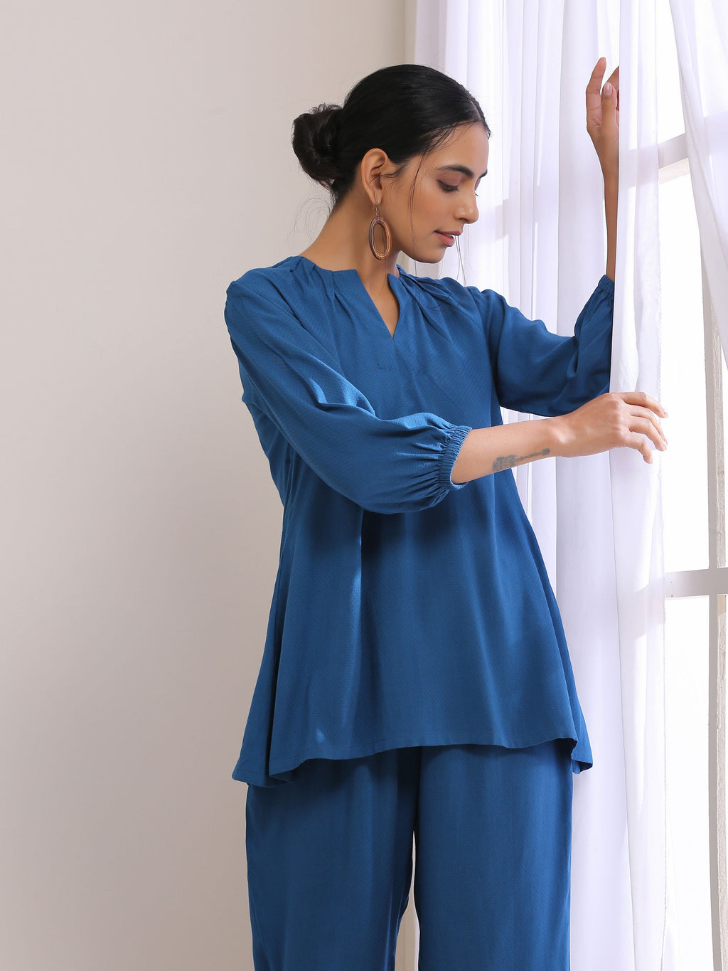 trueBrowns Classic Blue Dobby Pleated Co-Ord Set