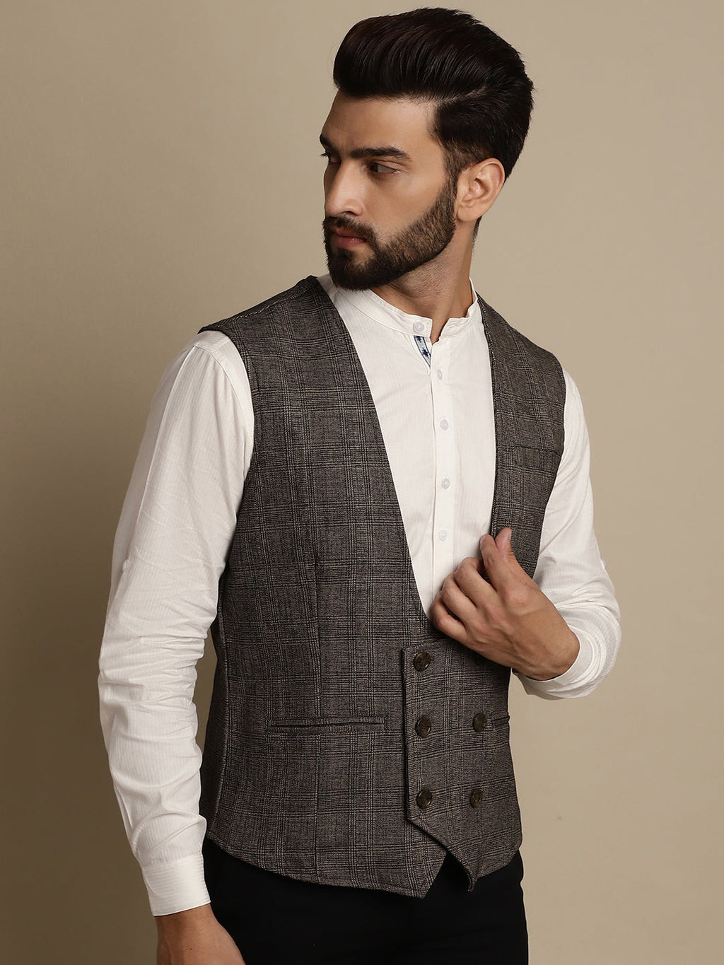 Even Apparels Men's Brown Double Breast Waistcoat