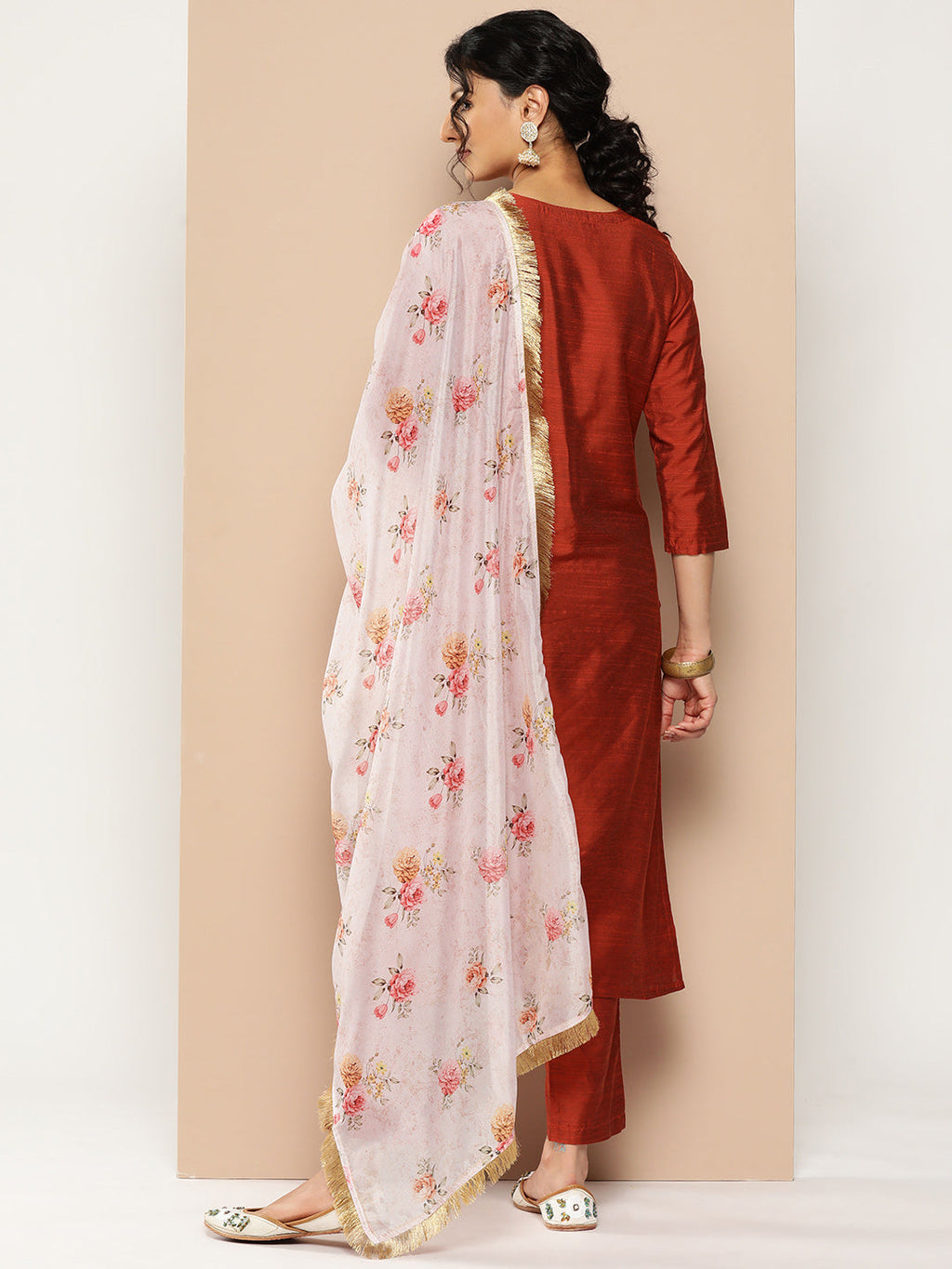 KSUT (House of Varanga) Embroidered Kurta Paired With Pant And Printed Dupatta With Zari Fringes
