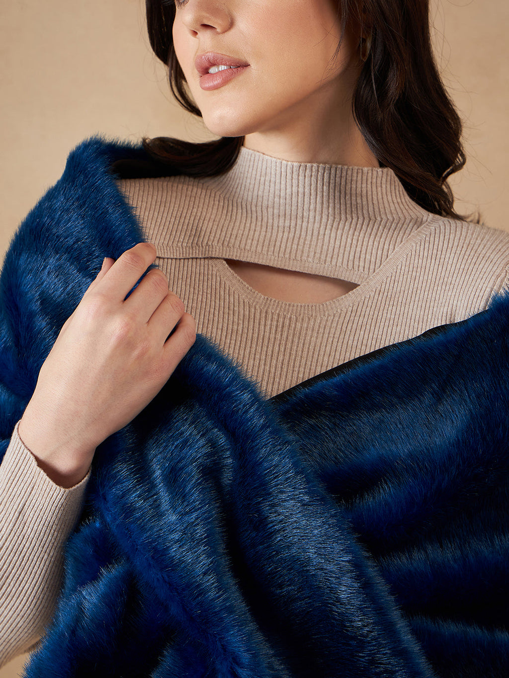 InWeave Women's Royal Blue Long Faux Fur Cape