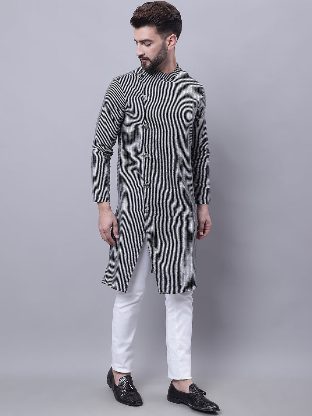 Even Apparels Black Sherwani Kurta With Asymetrical Cut