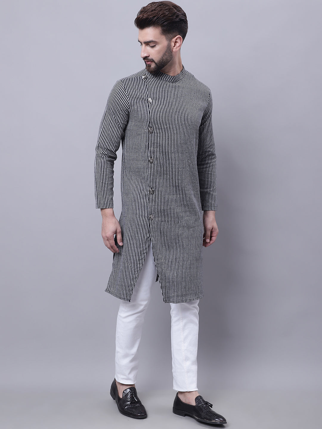 Even Apparels Black Sherwani Kurta With Asymetrical Cut