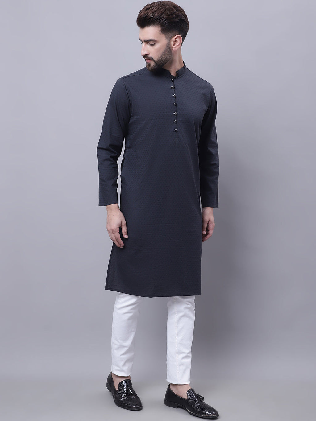 Even Apparels Black Pure Cotton Kurta With Band Collar