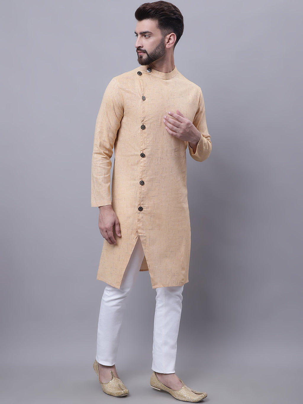 Even Apparels Beige Sherwani Kurta With Asymetrical Cut