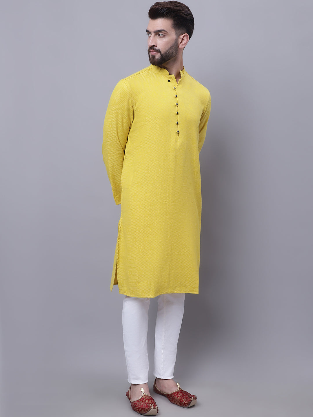 Even Apparels Yellow Pure Cotton Kurta With Band Collar