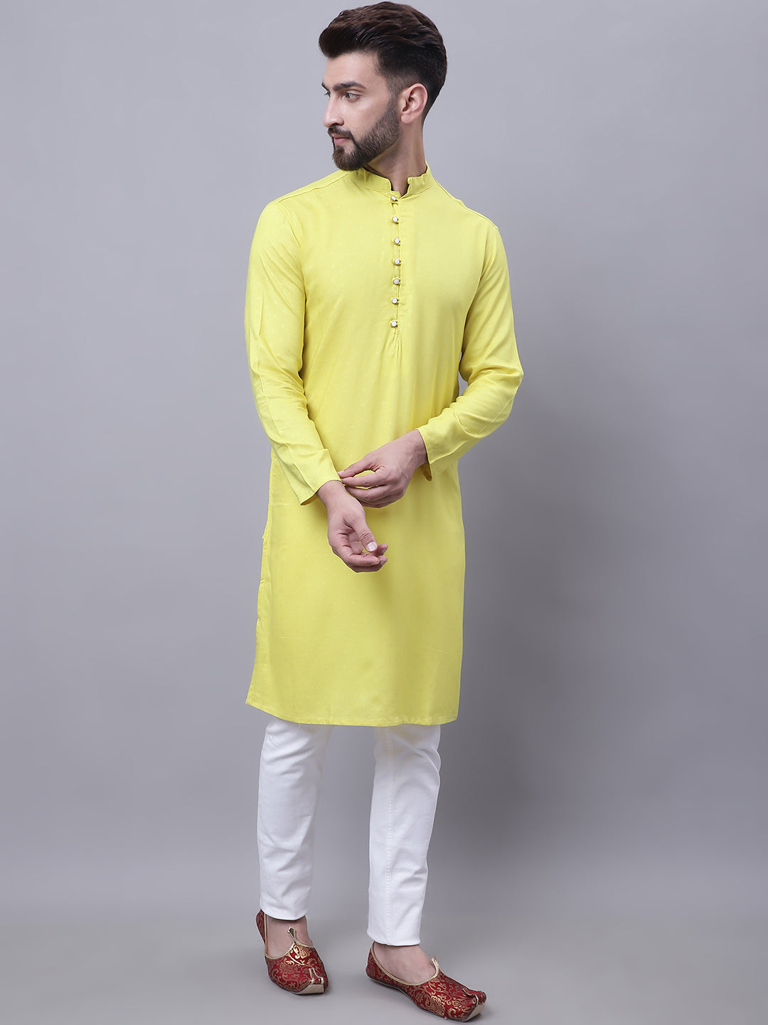 Even Apparels Yellow Pure Cotton Short Sleeves Kurta With Band Collar