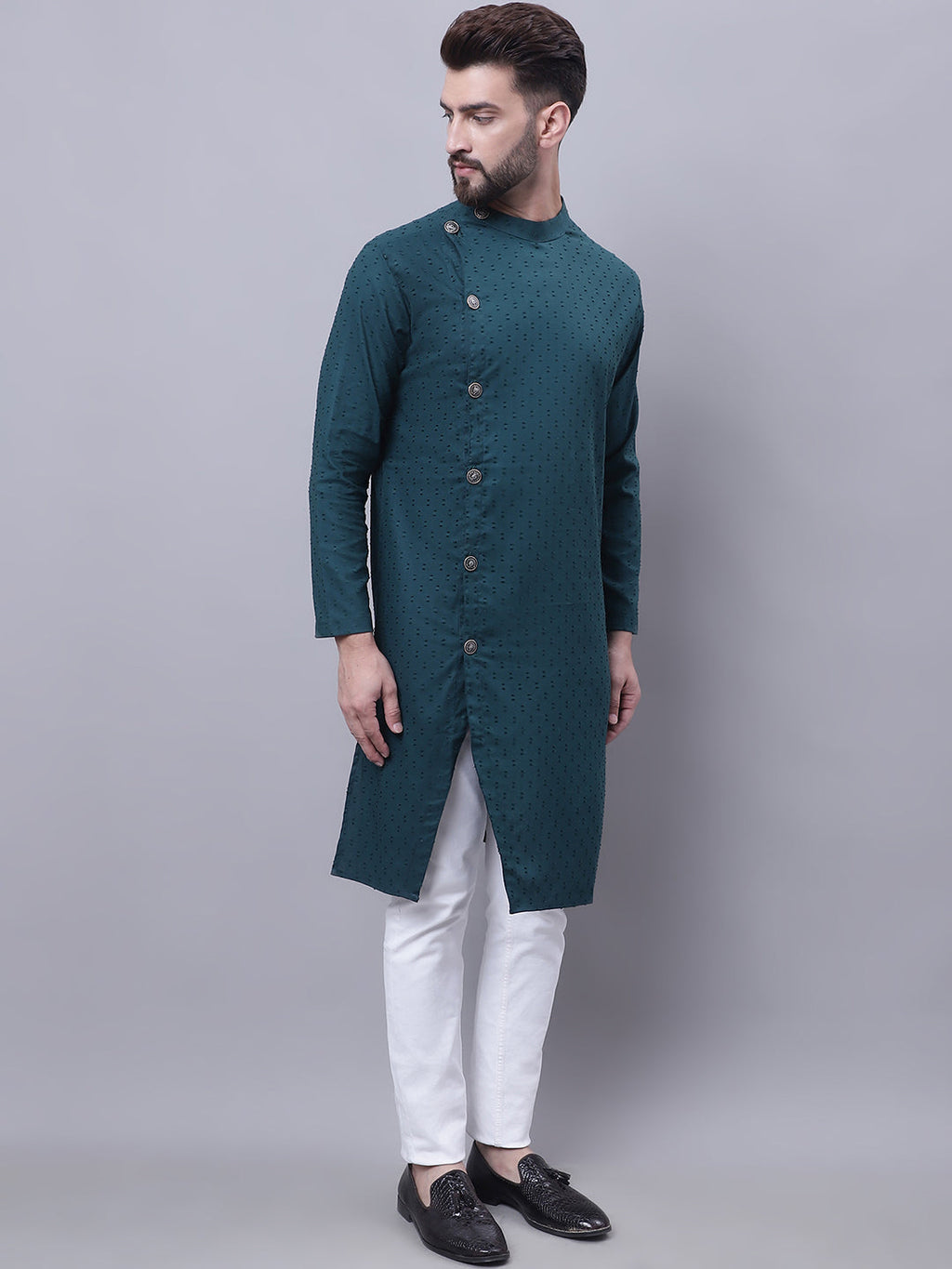 Even Apparels Green Sherwani Kurta With Asymetrical Cut