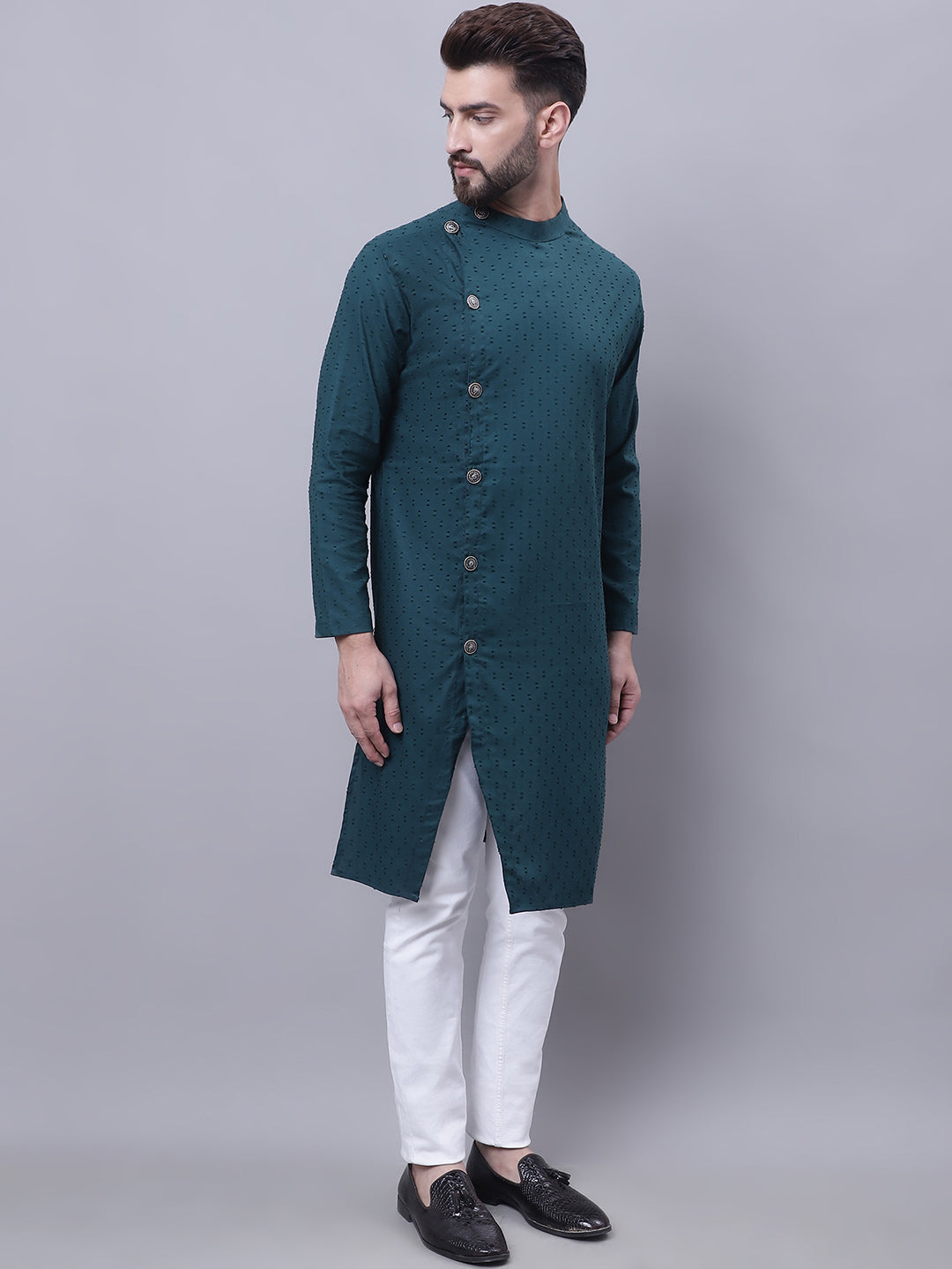 Even Apparels Green Sherwani Kurta With Asymetrical Cut