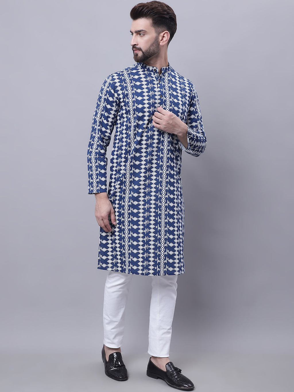 Even Apparels Blue Pure Cotton Kurta With Band Collar
