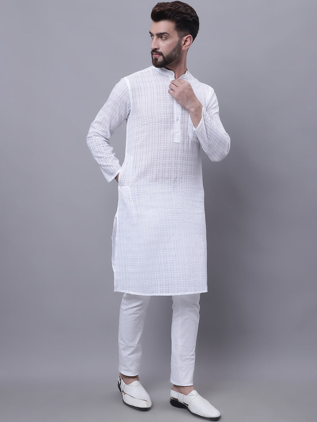 Even Apparels White Pure Cotton Kurta With Band Collar