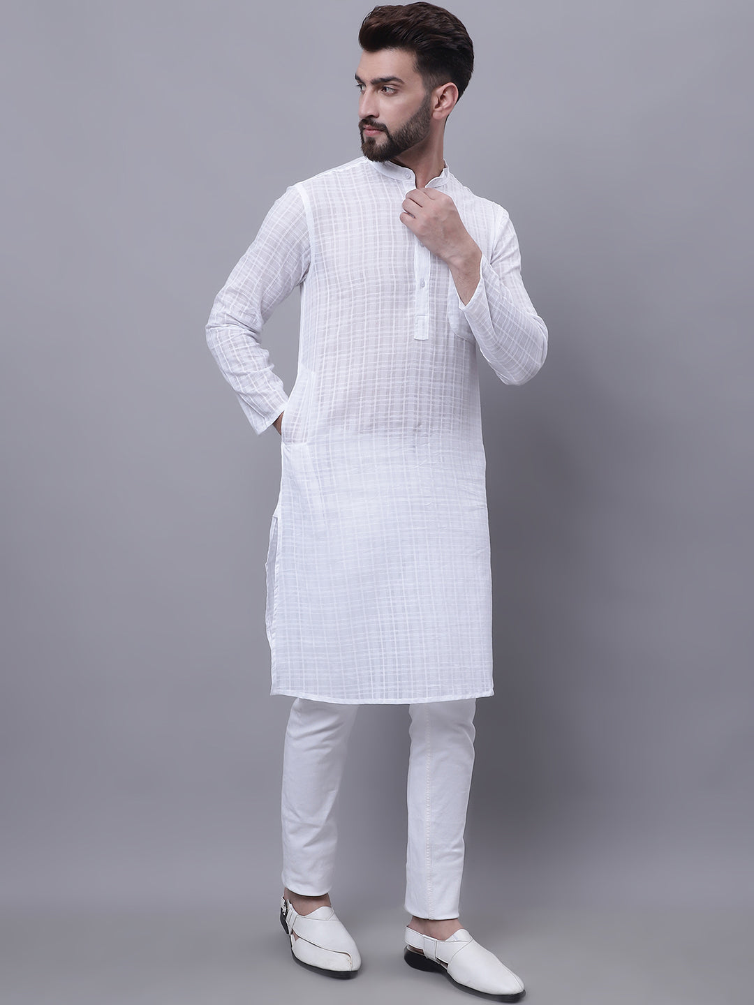 Even Apparels White Pure Cotton Kurta With Band Collar
