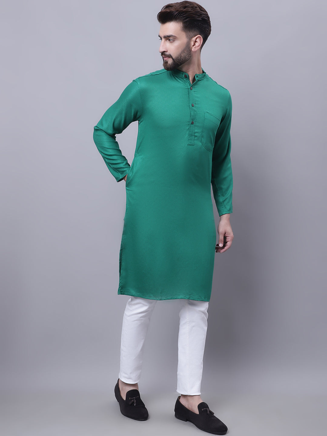 Even Apparels Green Kurta With Band Collar