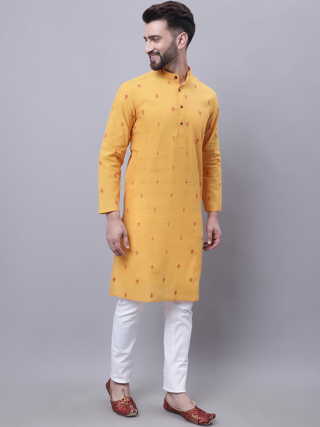 Even Apparels Yellow Pure Cotton Kurta With Band Collar