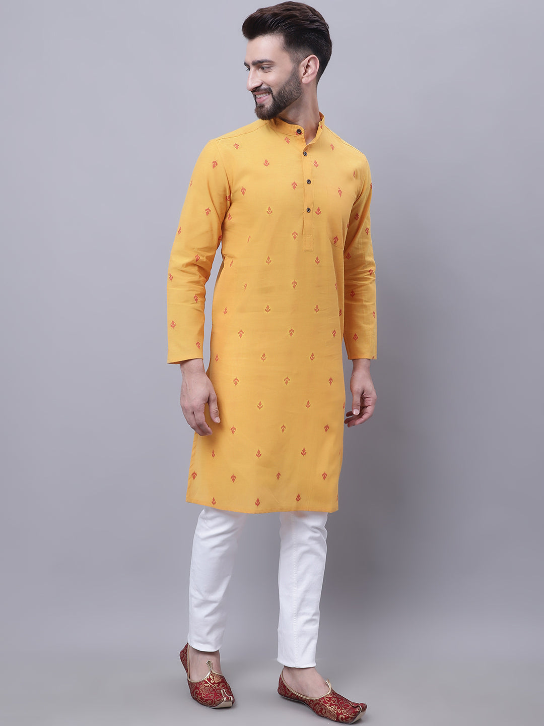 Even Apparels Yellow Pure Cotton Kurta With Band Collar