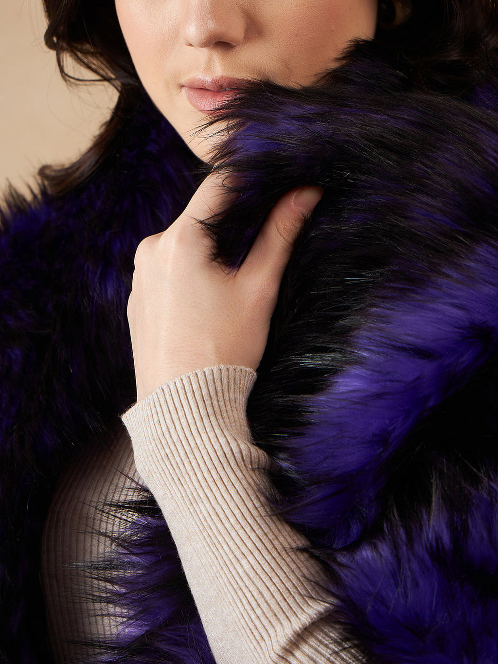 InWeave Purple Black Faux Fur Cape