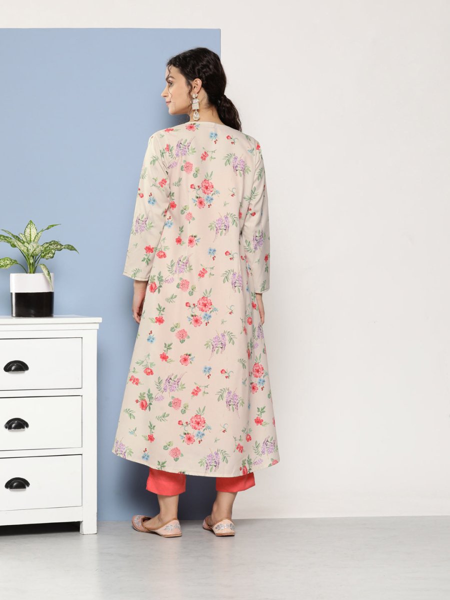 Ahalyaa Women Pink Floral Gotta Patti Kurta with Trousers