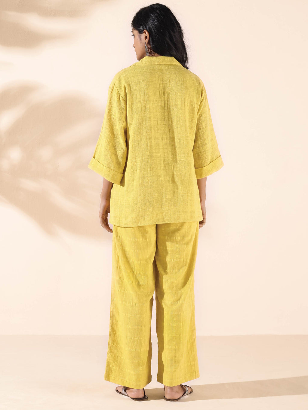 trueBrowns Lime Cotton Dobby V-Neck Co-ord Set