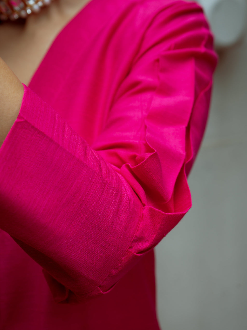 trueBrowns Pink Dupion Silk Puff Sleeve Kurta Pant Set