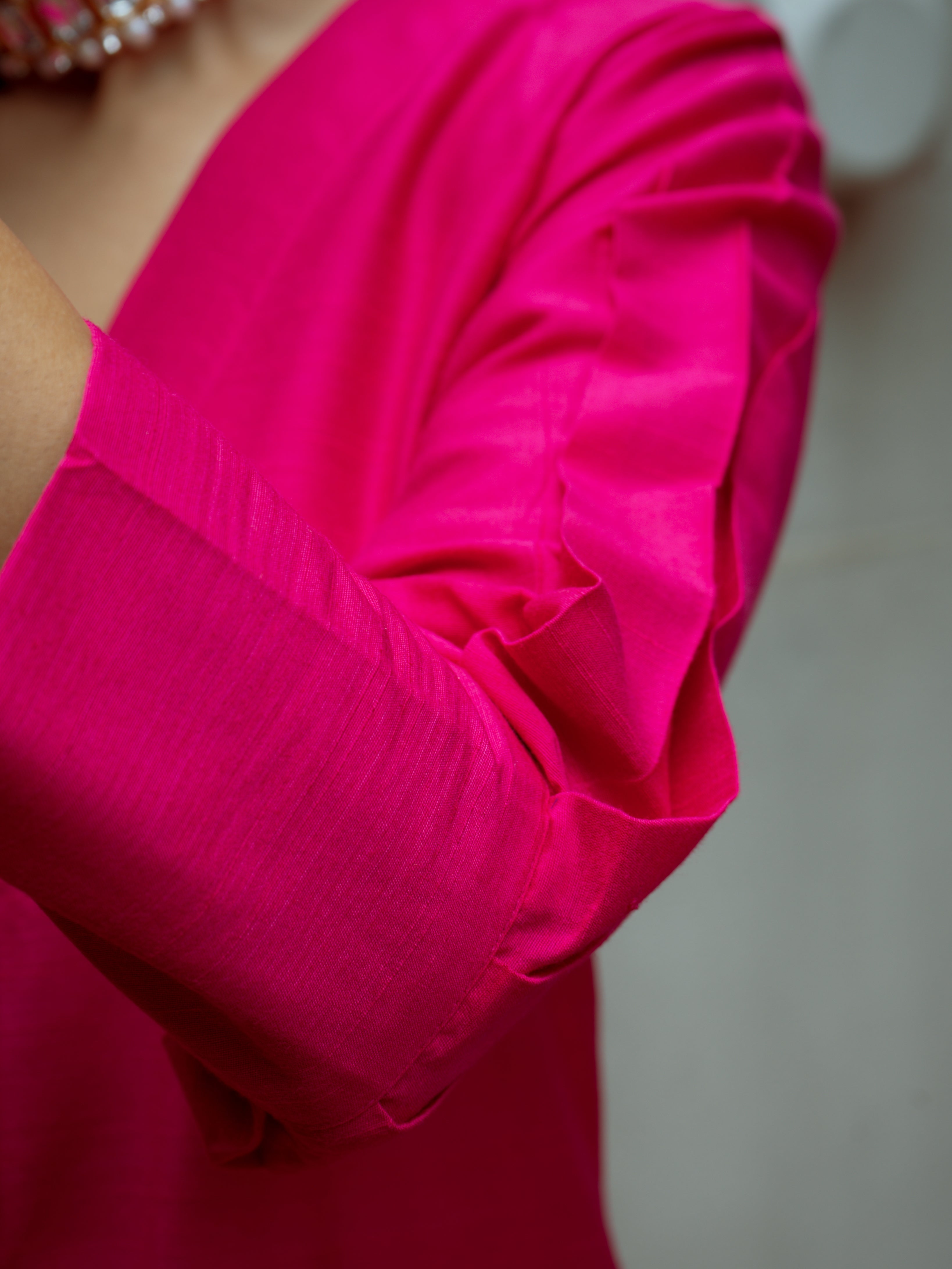 trueBrowns Pink Dupion Silk Puff Sleeve Kurta Pant Set