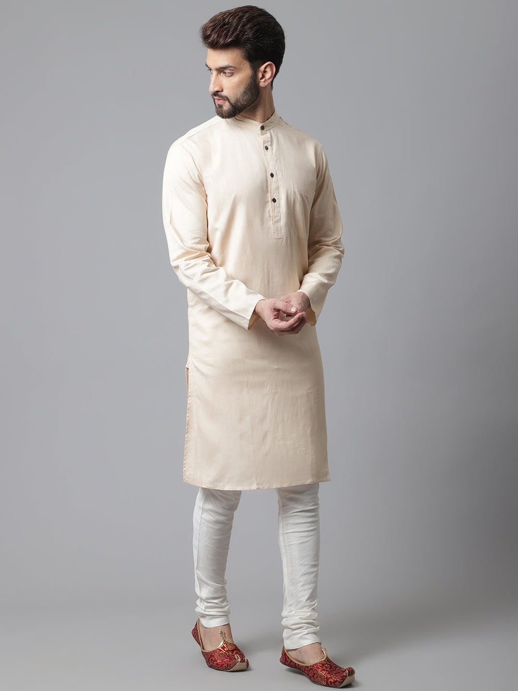 Even Apparels Brown Pure Cotton Kurta With Band Collar