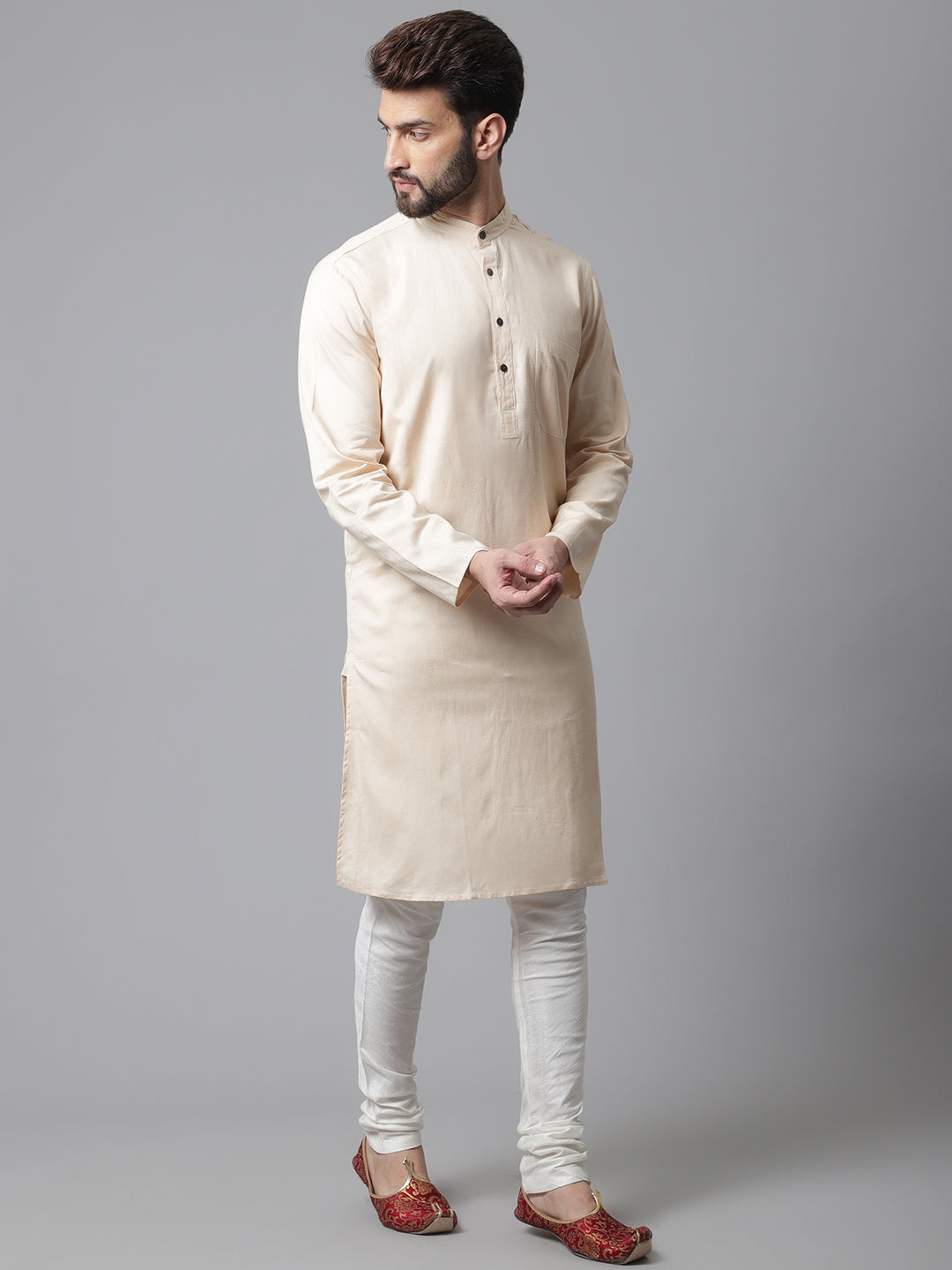 Even Apparels Brown Pure Cotton Kurta With Band Collar