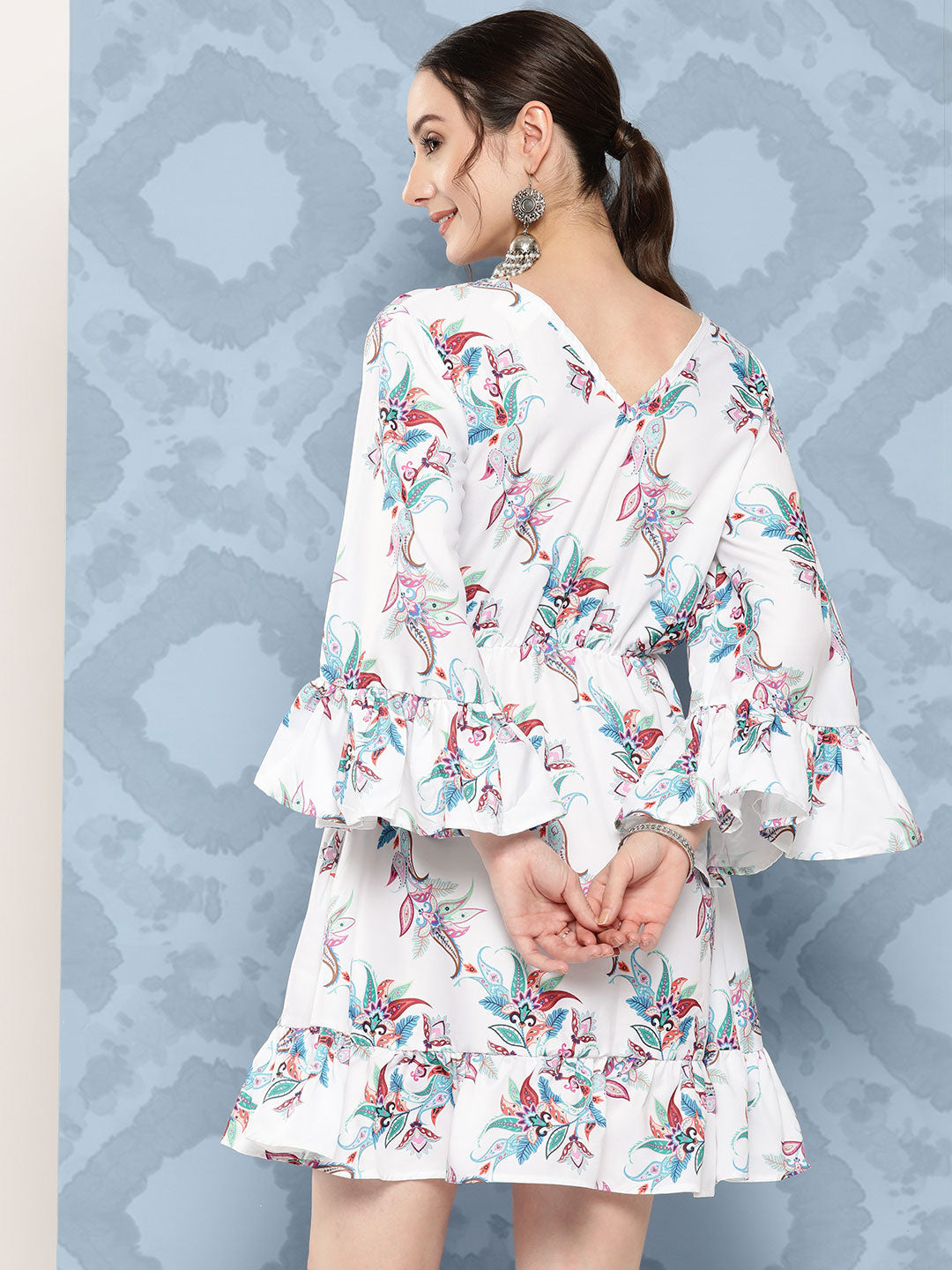 InWeave Women's White Floral Paisley Print Short Dress