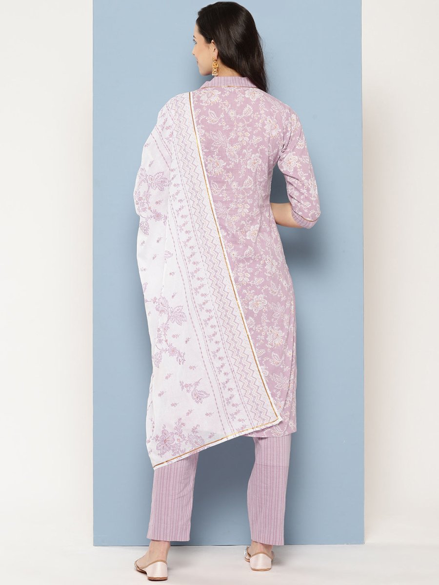 Ahalyaa Women Floral Printed Gotta Patti Pure Cotton Kurta with Trousers & With Dupatta