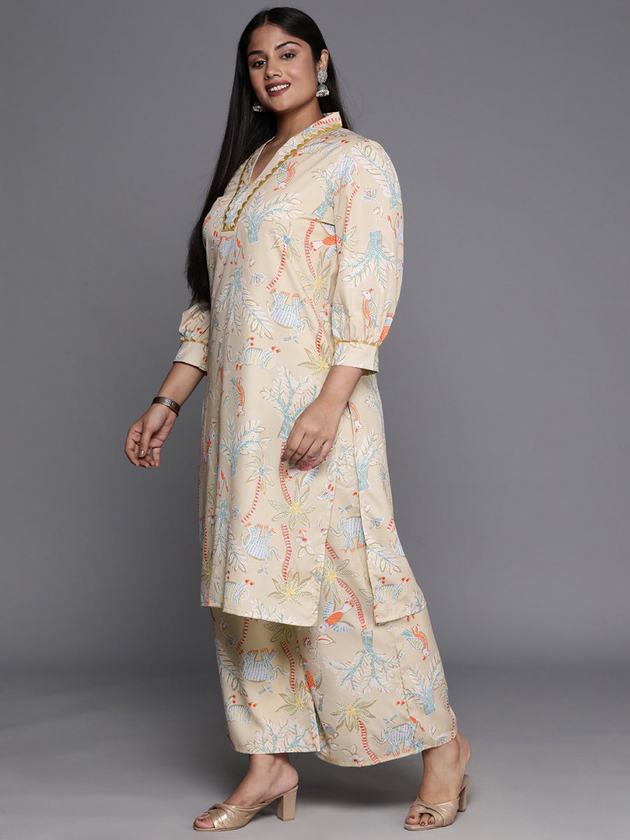 Ahalyaa Women Plus Size Printed Regular Gotta Patti Kurta with Palazzos