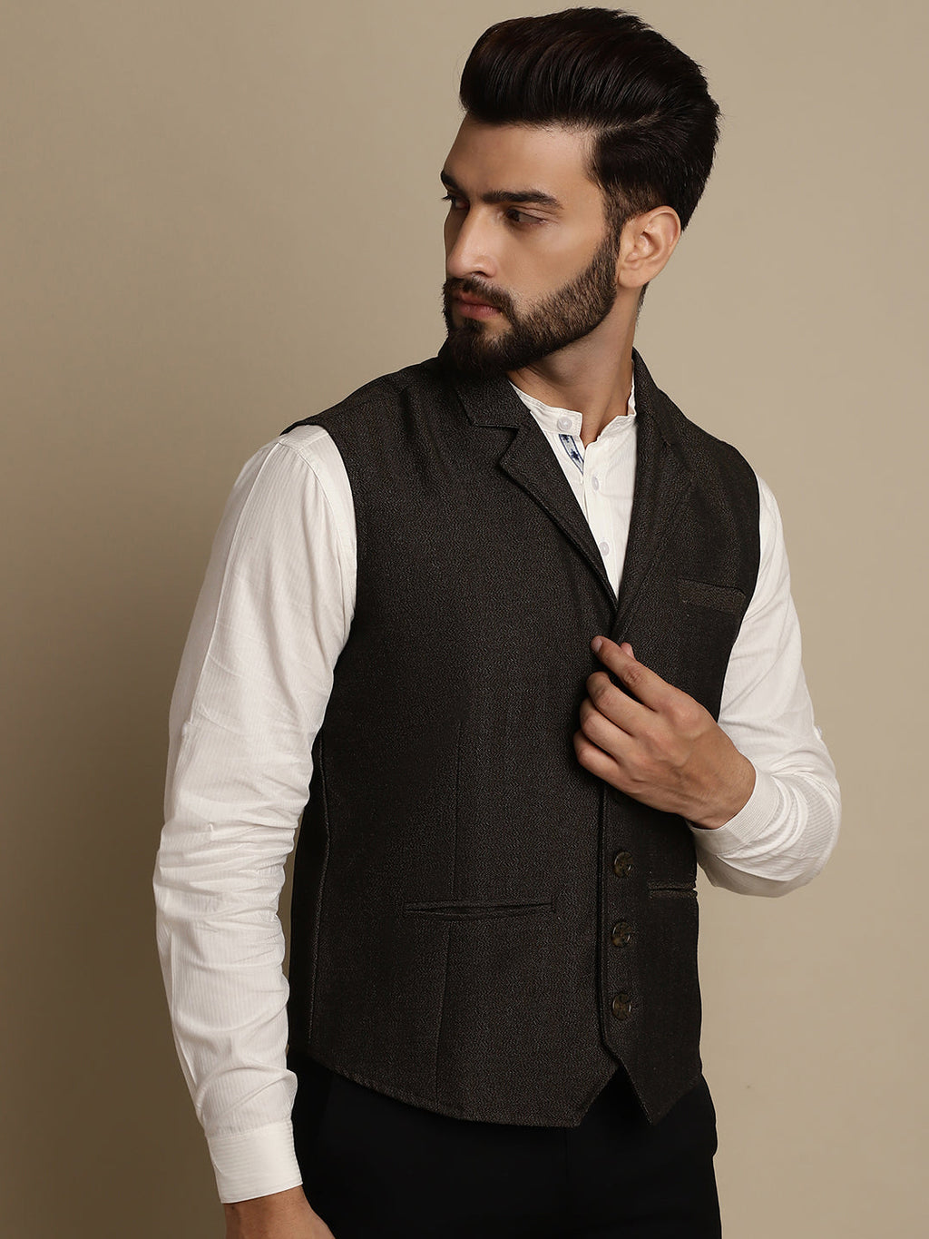 Even Apparels Men's Brown Wool Waistcoat with Notched Lapel