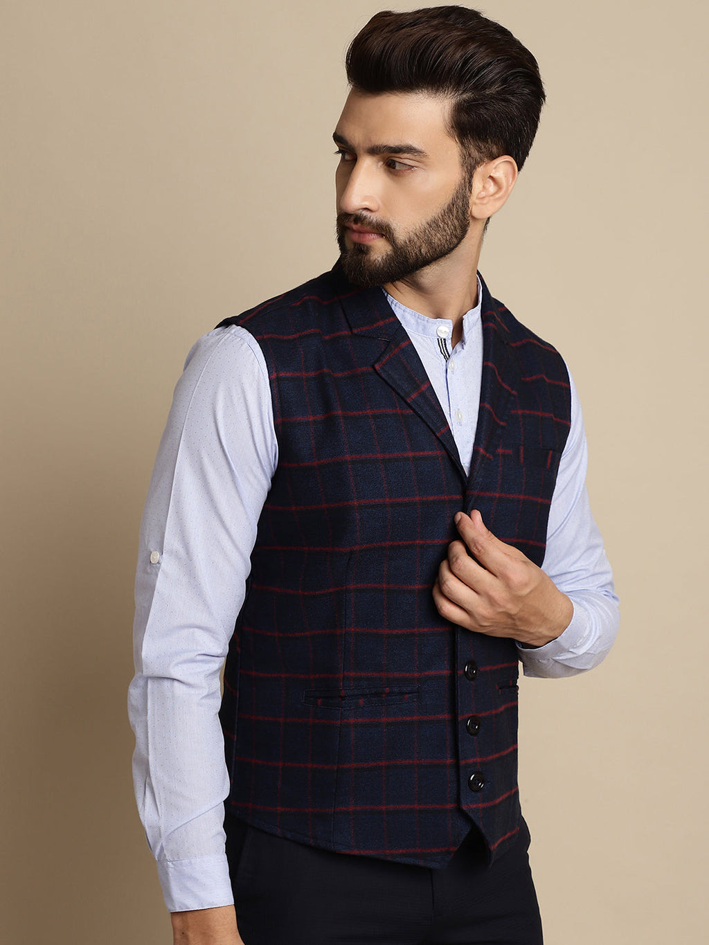 Even Apparels Men's Blue Waistcoat with Notched Lapel