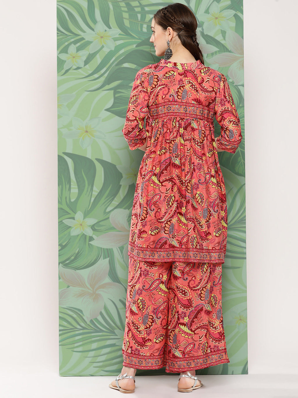 InWeave Women's Peach Camelia Printed Ethnic Kurta Set