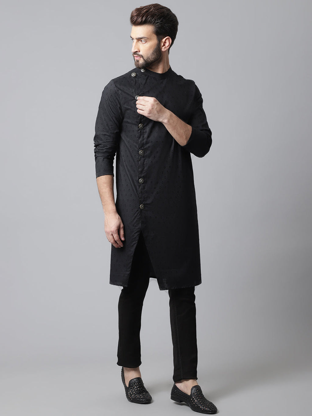 Even Apparels Black Sherwani Kurta With Asymetrical Cut