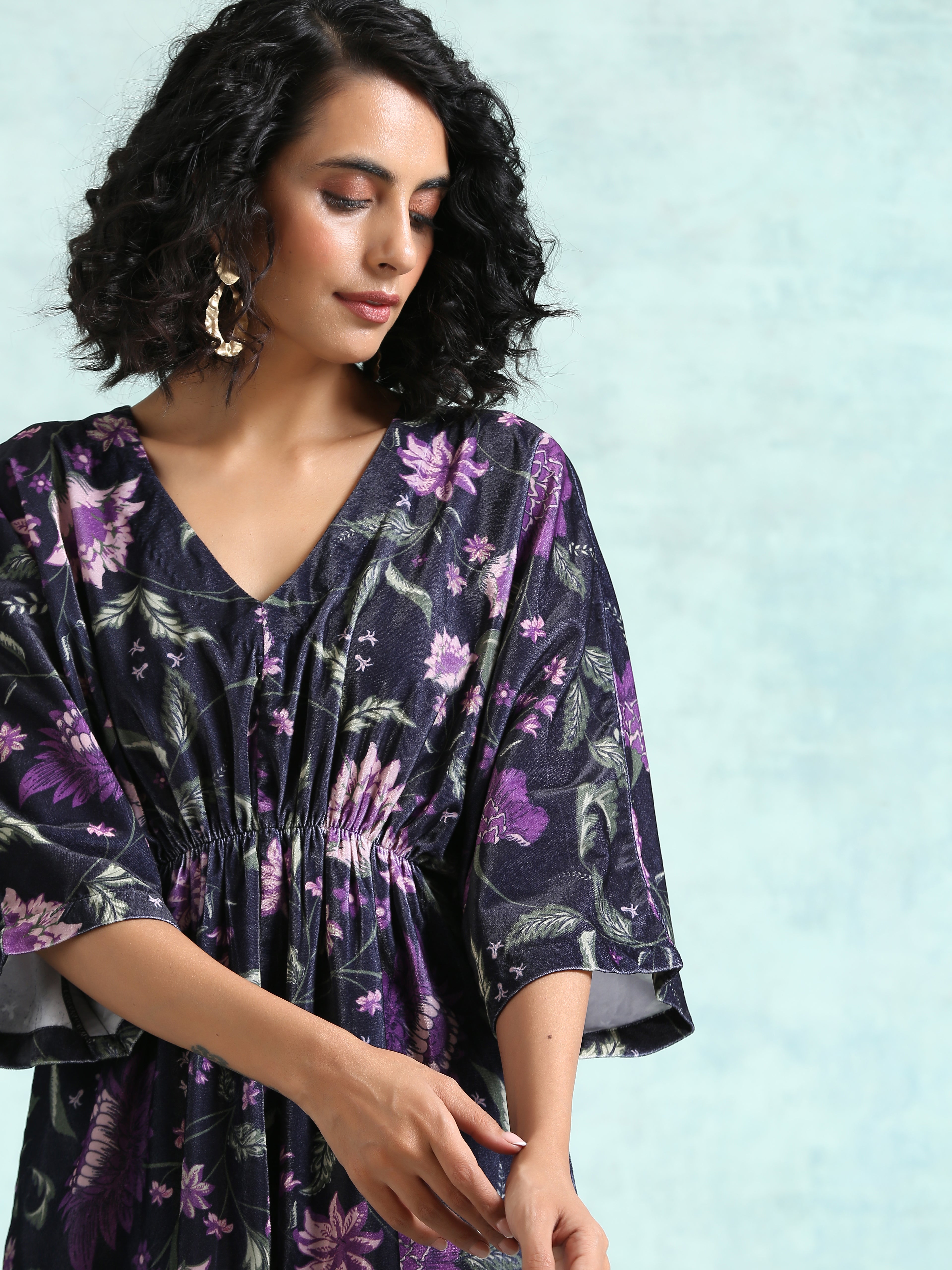 trueBrowns Black Printed Velvet Co-Ord Set