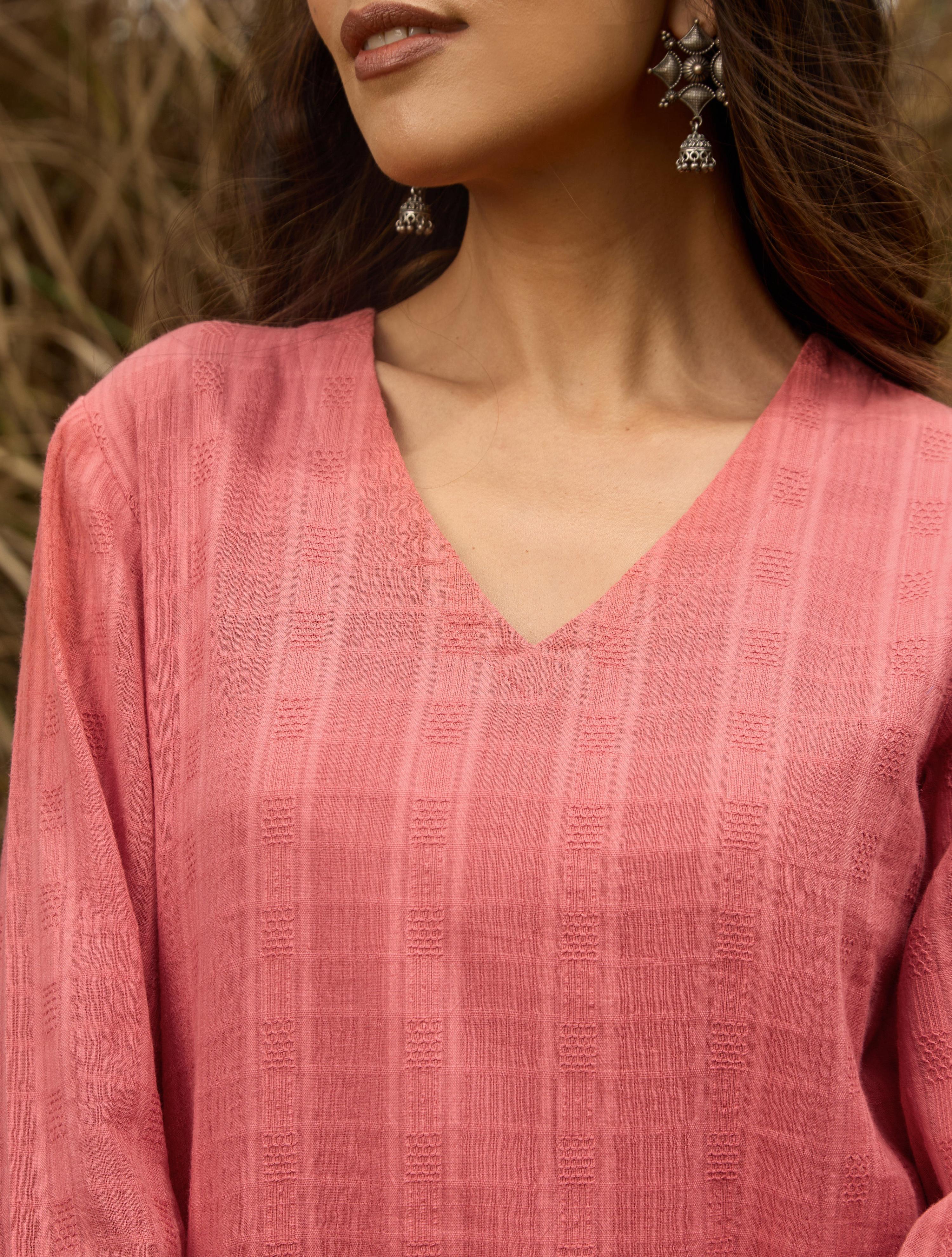 trueBrowns Coral Cotton Dobby Relaxed Co-ord Set