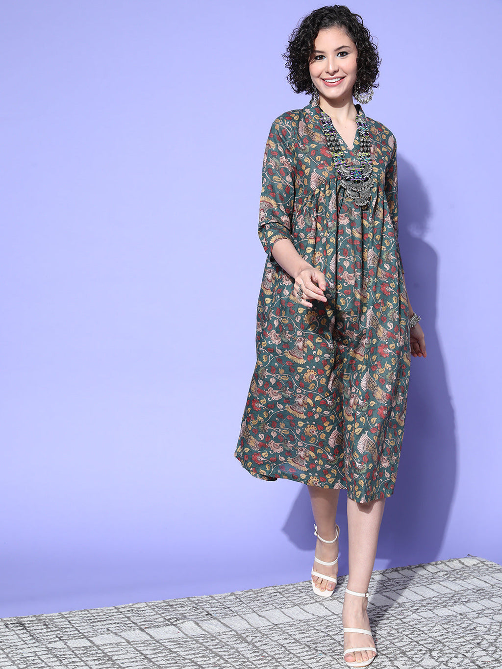 InWeave Women's Green Jaal Print Dress