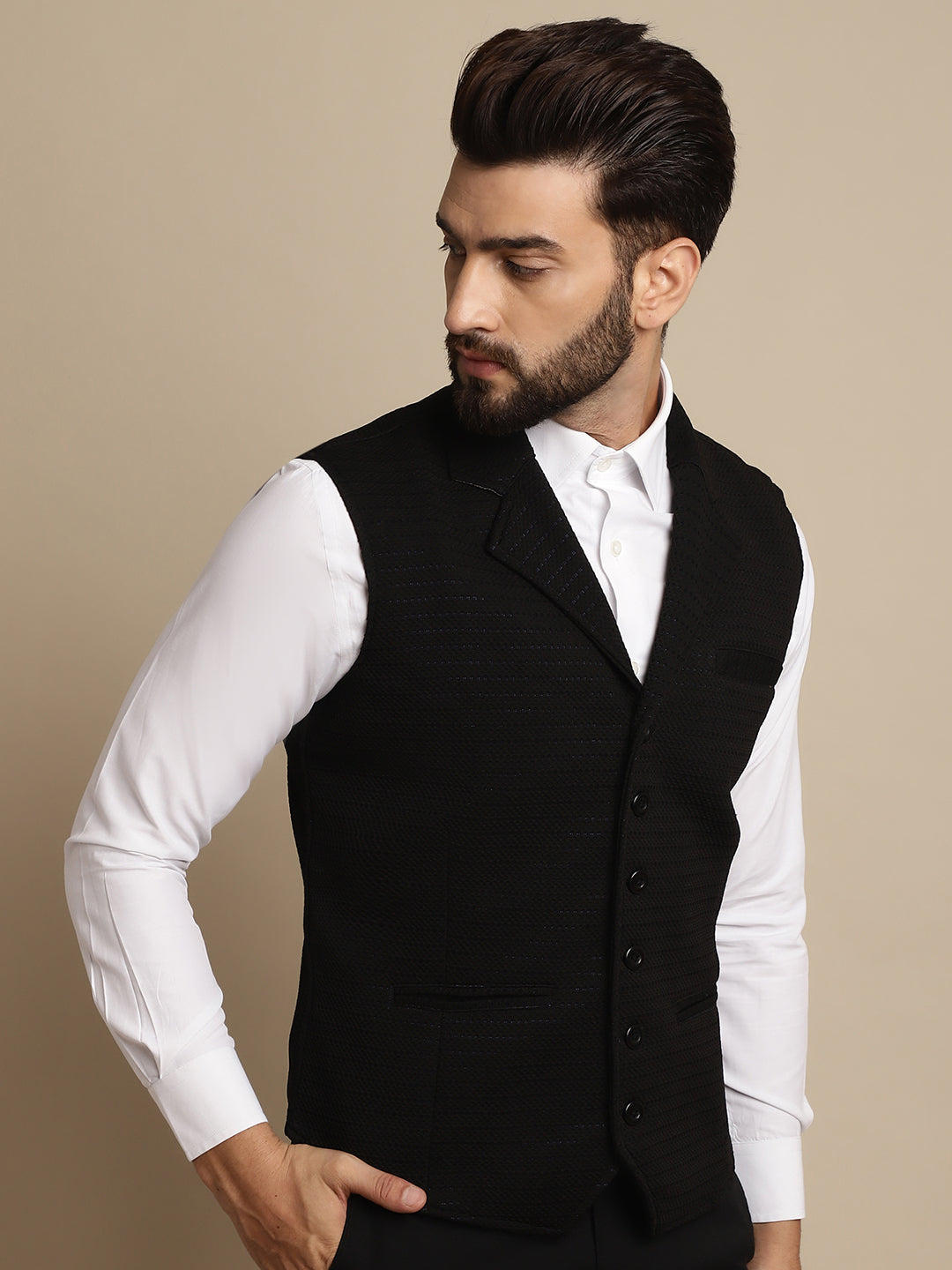 Even Apparels Men's Black Waistcoat with Notched Lapel
