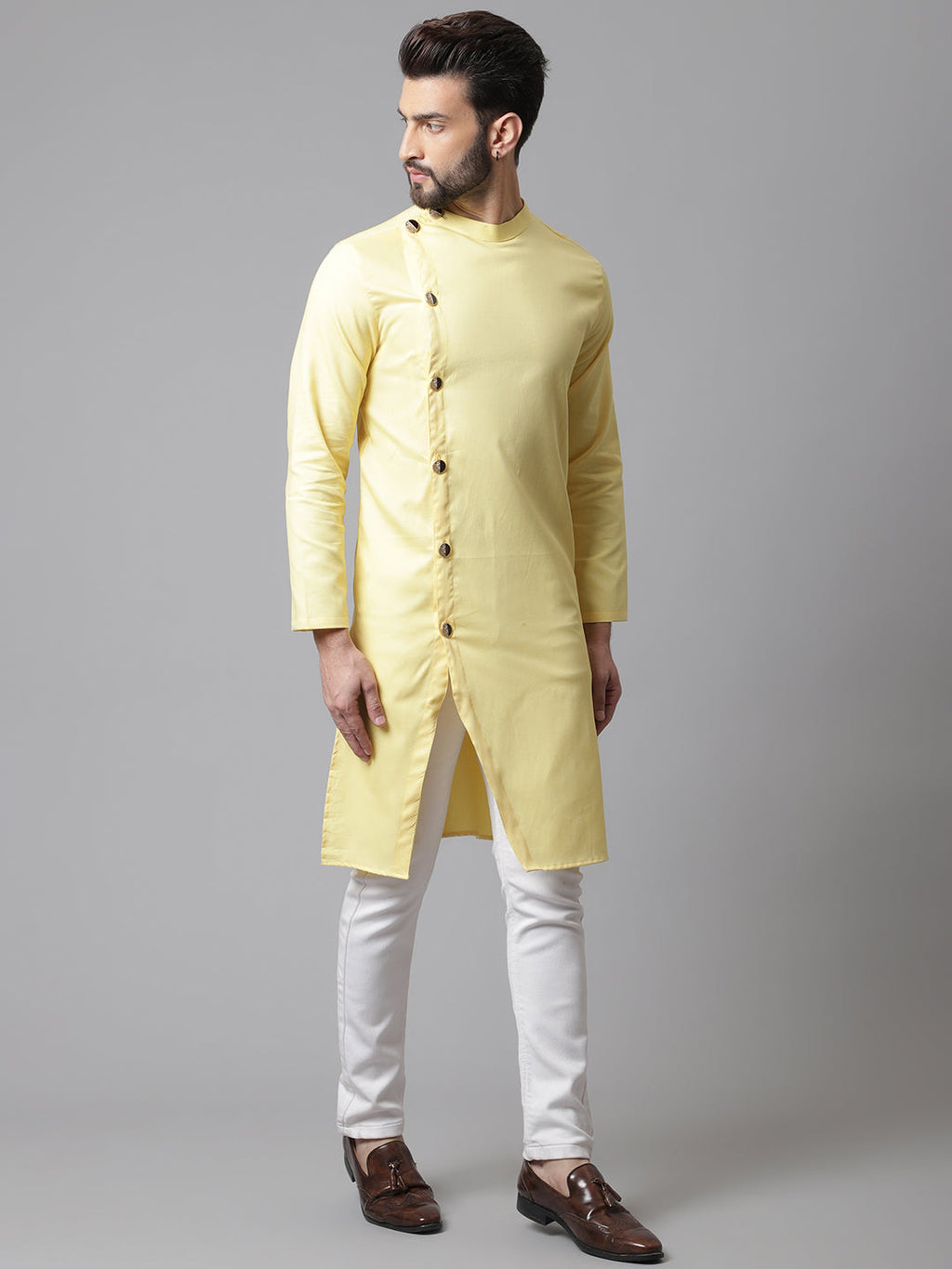Even Apparels Yellow Sherwani Kurta With Asymetrical Cut